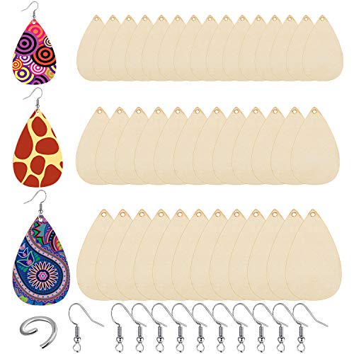 120 Pcs Unfinished Wooden Earrings Blanks Natural Wood Pendants Dangle Earrings Boho Teardrop Wood Charms with Earring Hooks and Jump Rings for Women
