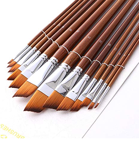 Paint Brushes Nylon Hair Angular Brushes 13pcs Long Handle Acrylic Paint Brush Set for Canvas Painting Oil Paint Professional Painting Kits (Angular TENSKY