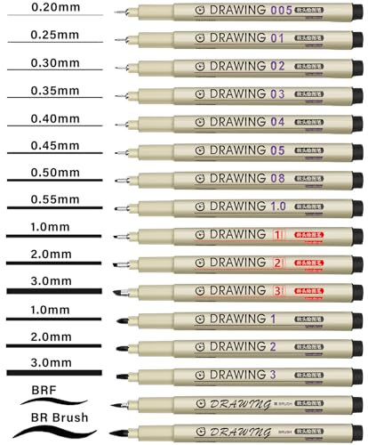 Micro Fineliner Drawing Art Pens: 16 Black Fine Line Waterproof Ink Set Artist Supplies Archival Inking Markers Liner Professional Sketch Outline - WoodArtSupply