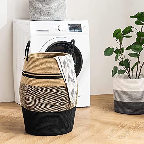 YOUDENOVA 105L Extra Large Woven Laundry Hamper Basket with Heavy Duty Cotton Rope Handles for Clothes and Toys in Bedroom, Nursery Room, Bathroom,