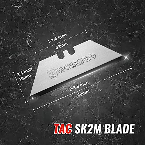 WORKPRO Premium Utility Knife Blades, TAC Diamond Coated SK2M, 50-Pack Utility Blades Replacement with Dispenser WORKPRO