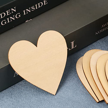 Wood Heart Cutouts,130 PCS 3.15 Inch Unfinished Wooden Hearts for Guest Book for DIY Crafts, Wedding Decor, and Valentine's Day Ornaments, by GNIEMCKIN