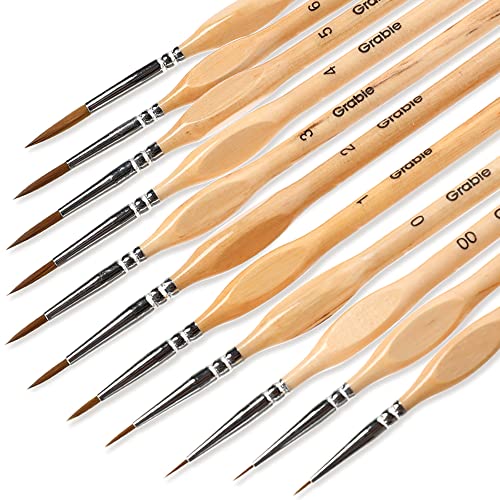 Grabie Paint Brush Set, Miniature Detail, 11 Pcs for Oil, Acrylic, Watercolor and Gouache, Nylon Hair Paint Brush With Natural Wood Handle, Great for Grabie