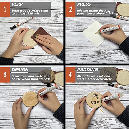 SUIUBUY Wood Burning Pen Tool - 2 PCS Scorch Pen Marker for Crafting & Stencil Wood Burning, Chemical Wood Burner Set with Oblique Tip and Bullet SUIUBUY