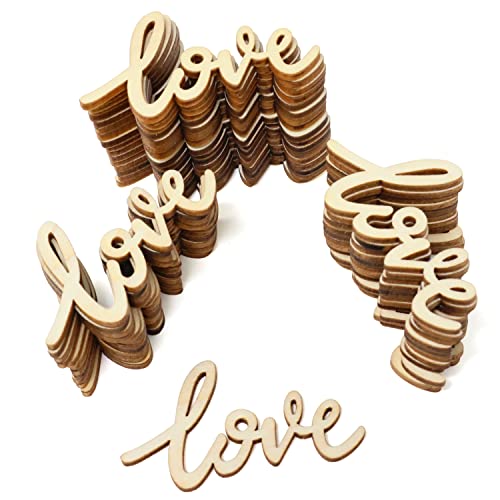 Honbay 40PCS Unfinished Love Wood Slices Blank Wooden Embellishments Gift Ornaments for Home Wedding Birthday Party Valentine's Day Decoration - WoodArtSupply