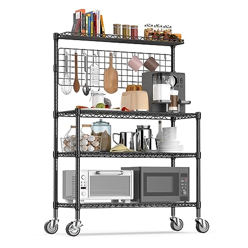 Leteuke NSF Certified 4-Tier Rolling Kitchen Bakers Rack with Adjustable Shelves and 20 S-Hooks - WoodArtSupply