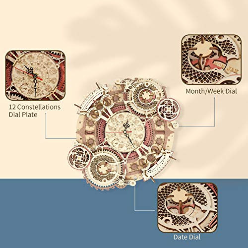 ROKR 3D Wooden Puzzles for Adults Mechanical Clock Kits-Zodiac Clock, DIY Clock Model Building Kits Brain Teaser Puzzles, DIY Crafts/Hobbies/Gifts