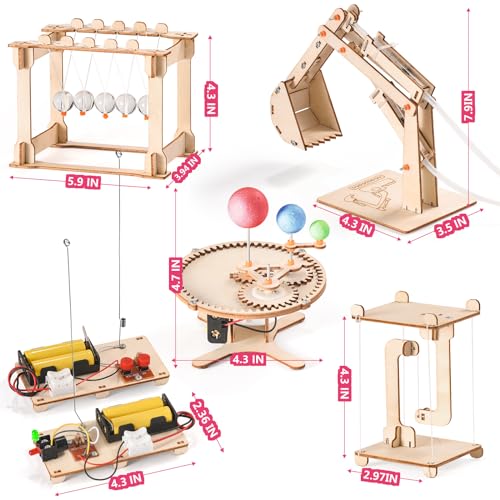 STEM Science Kits, 5 Set Building Kits for Kids Ages 8-12, 3D Wooden Puzzles, Wood Crafts for Boys 6-8, Science Experiment Projects, Woodworking