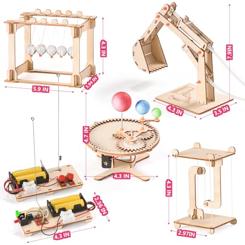 STEM Science Kits, 5 Set Building Kits for Kids Ages 8-12, 3D Wooden Puzzles, Wood Crafts for Boys 6-8, Science Experiment Projects, Woodworking - WoodArtSupply