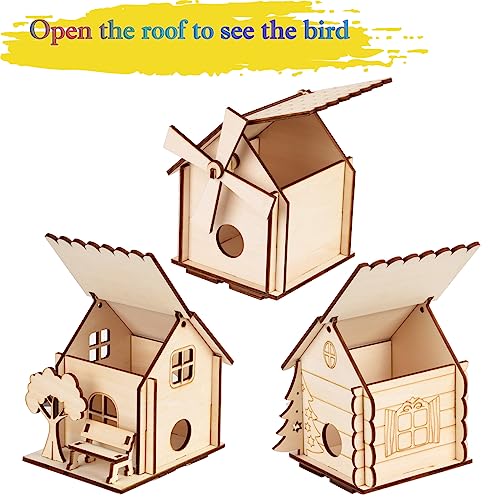 3 Pack Bird House Crafts for Kids Ages 8-12 5-8, DIY Wooden Arts and Crafts Kit for Children to Build, Make Your Own Birdhouse, Summer Painting THWAS-LIGHT
