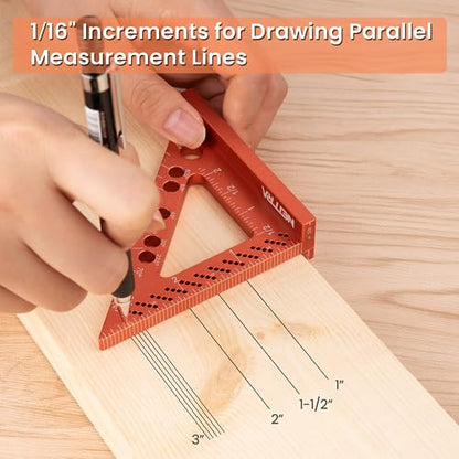 Neitra Small Square Ruler with Fixed Angle Pin, Accurate Compact Aluminum Alloy Mini Squares with Laser Etched Markings, Includes a Mechanical Pencil - WoodArtSupply