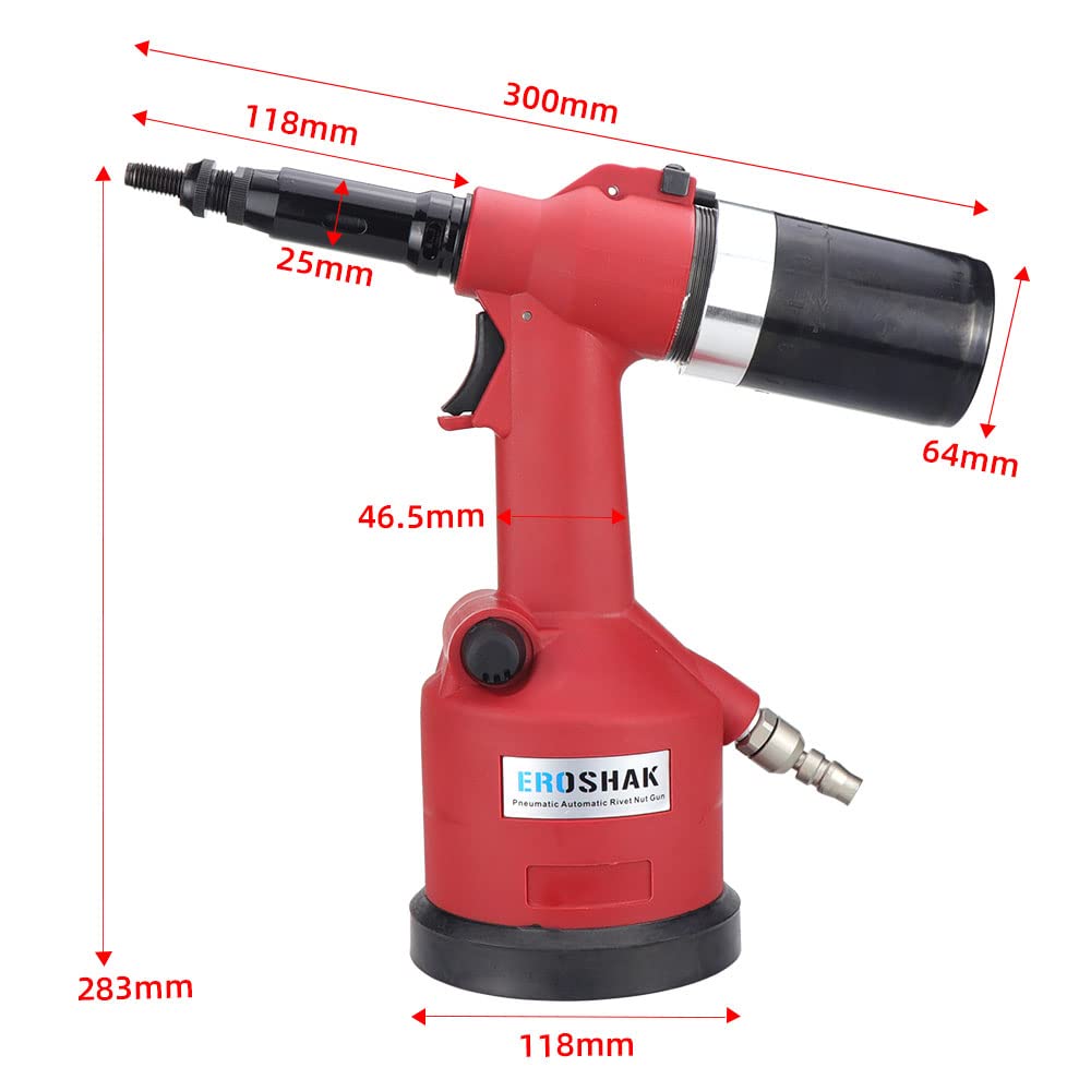 EROSHAK Industrial Hydraulic Pneumatic Riveter Automatic Air Rivet Nut Gun Tool Setting Kit Rivnut Riveting，with Metric & SAE Mandrels (8 Size) EROSHAK