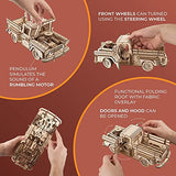 UGEARS Pickup Lumberjack 3D Puzzle - Classic 1950s Pickup Truck 3D Wooden Puzzles for Adults and Kids with Powerful Spring Motor - Detailed Car Model UGEARS