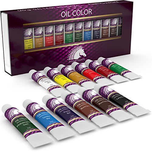 MyArtscape Oil Paint Set - 21ml x 12 Tubes - Artist Quality - Lightfast - Heavy Body - Highly Pigmented Oil-based Colors - Excellent Coverage - MyArtscape