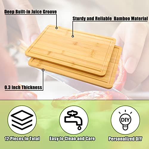 12 Pack Bulk Plain Bamboo Cutting Board Set 12 x 8 Inch Kitchen Chopping Boards Rectangular Blank Cutting Board Wood Crafts Serving Board for DIY Patelai