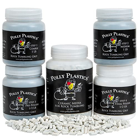 Polly Plastics Rock Tumbler Grit and Polish Refill & Ceramic Tumbling Filler Media - Silicone Carbide Polisher Grit - Rock Polish Supplies & Polly Plastics