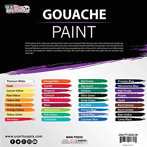 U.S. Art Supply Professional 36 Color Set of Acrylic Paint in Large 18ml Tubes - Rich Vivid Colors for Artists, Students