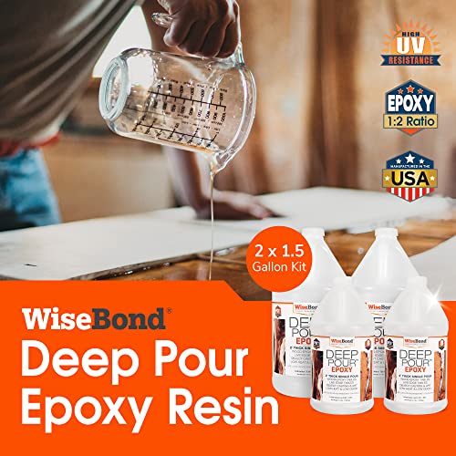 WiseBond Epoxy Deep Pour Resin Kit - Ultra-Crystal Clear UV Resistant Perfect for River Tables Live-Edge Wood & Art Projects Slow Cure Formula 2:1 WiseBond