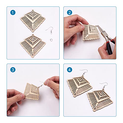 48pcs Unfinished Wooden Filigree Earring Making Kits 12 Styles Undyed Natural Wood Antique Hollow Dangle Charm Beads for DIY Earrings Pendants Making PandaHall