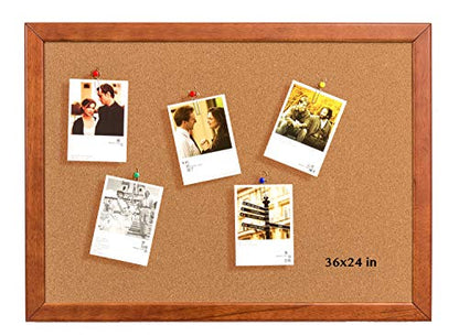 Cork Board 24 x 36 Inch Bulletin Board, Cork Notice Board 100% Wood Framed Brazil Imported, Mounting Hardware Push Pins Included - WoodArtSupply