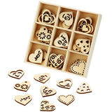 45 Pieces Wooden Ornaments Heart Wood Embellishments Crafts Set Hollow Design with Storage Tray, Mini Laser Cut Heart Shape for Valentine's Day and WILLBOND