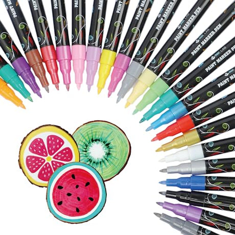 Acrylic Paint Pens Extra Fine Point Paint Markers 24 Vibrant Colors for Rock Fabric Wood Glass Canvas Ceramic, Water Based Ink INK LAB