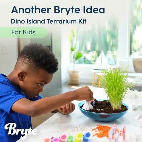 Bryte Dinosaur Light Up Terrarium Kit for Kids | Create a Dino Habitat with Real Plants, Figurines, Volcano & LED Lights | DIY Science Kit, STEM