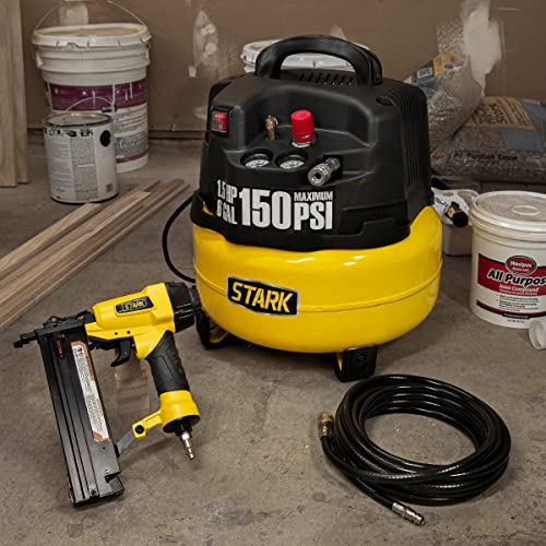 Stark 6 Gallon Pancake with 18 Gauge Brad Nailer Set Electric Oil-Less Air Compressor, 150 PSI - WoodArtSupply