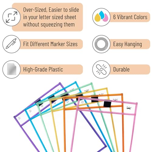 Mr. Pen- Dry Erase Pocket Sleeves, 10 x 14 Inch, 6 Pack, Pastel Colors, Plastic Sleeves, Dry Erase Pockets Reusable Sleeves, Dry Erase Sleeves, Clear Mr. Pen