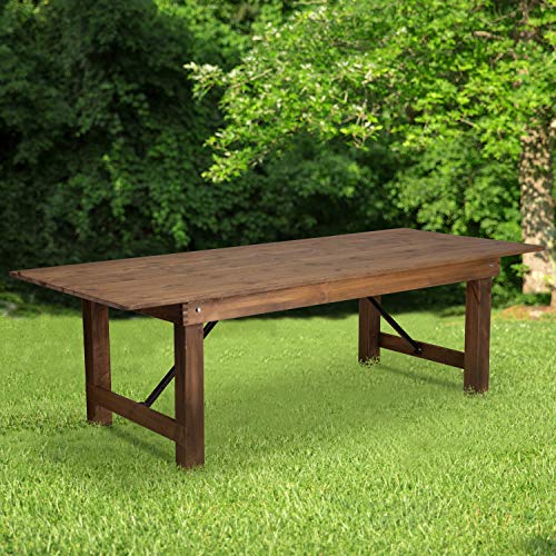 Flash Furniture Hercules Series 8' x 40" Rustic Solid Pine Folding Dining Table, Rectangular Antique Farmhouse Dining and Event Extension Table Flash Furniture