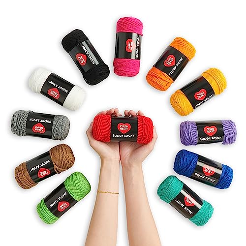 Red Heart Super Saver Soft Acrylic Yarn Beginners Stitchers Kit, with 12 Pack of 50g/1.7 oz. 4 Medium Worsted Yarn and Accessories for Knitting & - WoodArtSupply