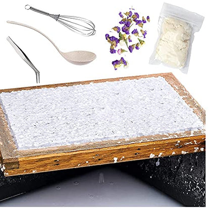 Cayway 11 Pack Paper Making Screen Kit Include 5 PCS Wooden Paper Making Mold Frame, Dried Flowers, Replace Mesh Cloth, Spoon Stirrer and Tweezers