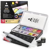 ARTEZA Iridescent Watercolor Paint Set, 12 Metallic Pearl Colors Half-Pans, Brush included, Reusable Glitter Paint, Non-Toxic, Art Supplies for ARTEZA