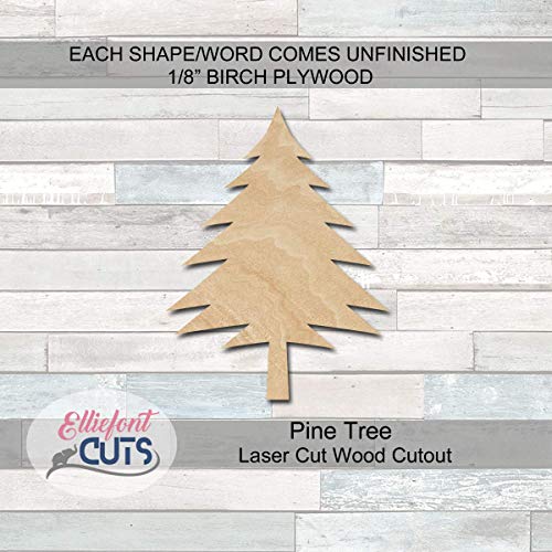 Pine Tree Wooden Cutouts for crafts, Laser Cut Wood Shapes 5mm thick Baltic Birch Wood, Multiple Sizes Available Elliefont Styles