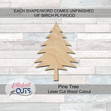Pine Tree Wooden Cutouts for crafts, Laser Cut Wood Shapes 5mm thick Baltic Birch Wood, Multiple Sizes Available Elliefont Styles