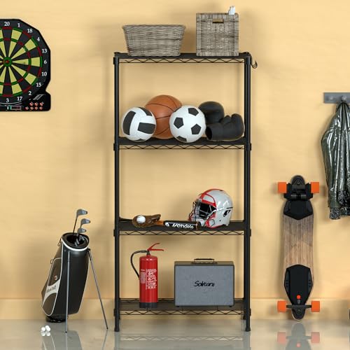 WORKPRO Storage Shelves, 4 Tier Metal Shelving Unit, Garage Wire Rack, Standing Adjustable Shelves with Hooks for Pantry Closet Kitchen Basement 24" WORKPRO