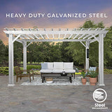 Backyard Discovery 12x10 ft Hawthorne White Galvanized Steel Pergola w/Soft Sail Shade, Spacious, Rust Resistant, UV Protection, Resist Winds Up to Backyard Discovery
