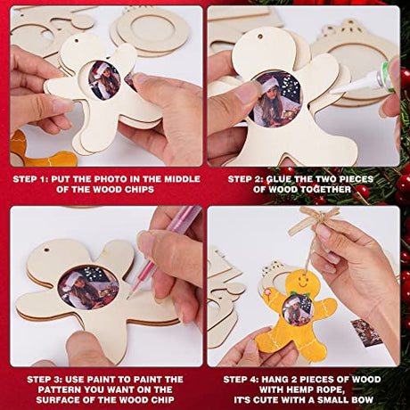 Shitailu 24Pcs Christmas Photo Frame Ornaments, DIY Unfinished Wood Picture Frame Ornaments Craft, Xmas Themed Frame Kits for Kids, Painting Decor Shitailu