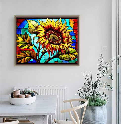 IPISSOI Diamond Painting Kits for Adults Stained Glass Sunflower Diamond Art Kits DIY 5D Full Drill Rhinestone Arts Crafts Gem Art Painting with - WoodArtSupply