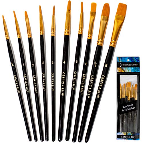 Crafts 4 All Acrylic Paint Brushes - Pack of 10 Professional, Wide and Fine Tip, Nylon Hair Artist Paintbrushes - Paintbrush Bulk Set for Watercolor,