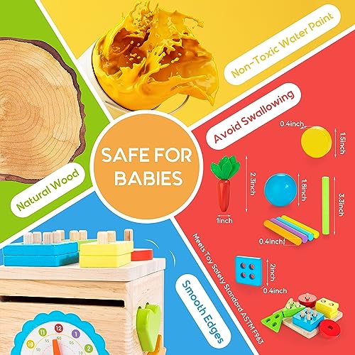 JUSTWOOD Montessori Toys for 1+ Year Old, 8-in-1 Wooden Play Kit Includes Object Permanent Box, Learning Activity Cube, Sorting & Stacking Toy, - WoodArtSupply