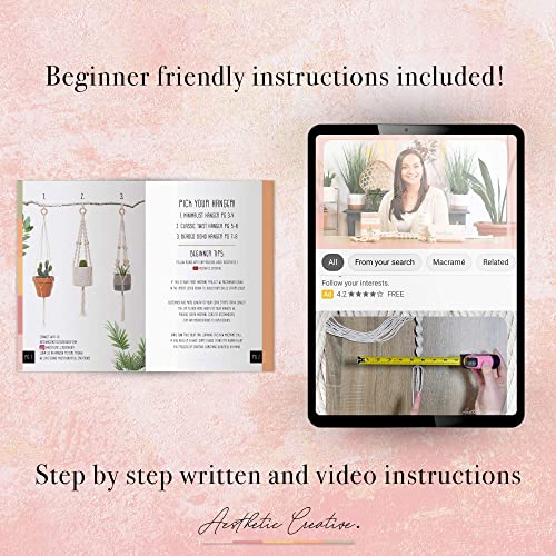 Macrame Kit - Makes 3 Macrame Plant Hangers with Easy To Follow Instructions for Adult Beginners - Includes 109 Yards 3mm Cotton Macrame Cord, Aesthetic Creative