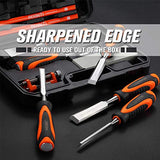 REXBETI 10pcs Premium Wood Chisel Set, 6pcs Wood Chisel with 1 Honing Guide, 1 Sharpening Stone and 2 Carpenter Pencils, Heat-Treated Cr-V Alloy REXBETI