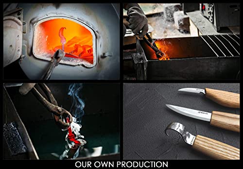 BeaverCraft S13 Wood Carving Tools Set for Spoon Carving 3 Knives in Tools Roll Leather Strop and Polishing Compound Hook Sloyd Detail Knife BeaverCraft