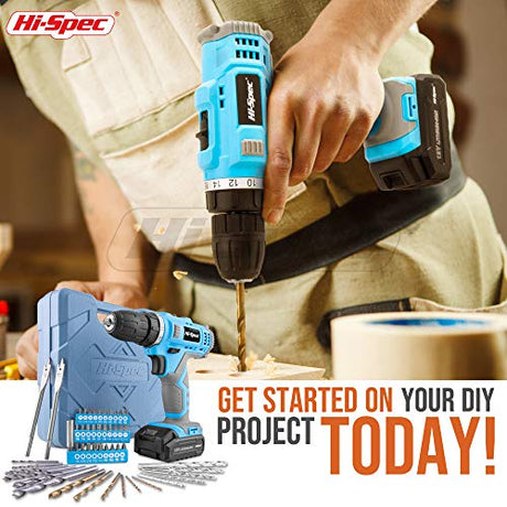 Hi-Spec 50pc 12V Cordless Drill Driver Set Electric Battery Powered - Portable Tool Box and Bit Set for DIY Projects, Home Repair, and Professional Hi-Spec