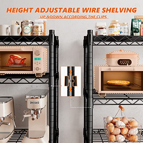REIBII 73''H Storage Shelves 1780LBS Wire Shelving Unit with Wheels 5 Tier Metal Shelving,Heavy Duty Metal Shelves for Storage Rack,73''HX35''WX15''D REIBII