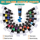 48 Piece Painting kit with 24 Acrylic Paints, 8 DIY Wooden Stencils 5 Canvas Panels 8 Brushes, Table Easel, Etc, Art Supplies Set for Kids Students koseibal