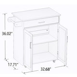 RASOO Kitchen Island on Wheels White Rolling Trolley Cart Island Cart Storage Cabinet with Rubber Solid Wood Countertop One Drawer and 2 Doors Towel RASOO