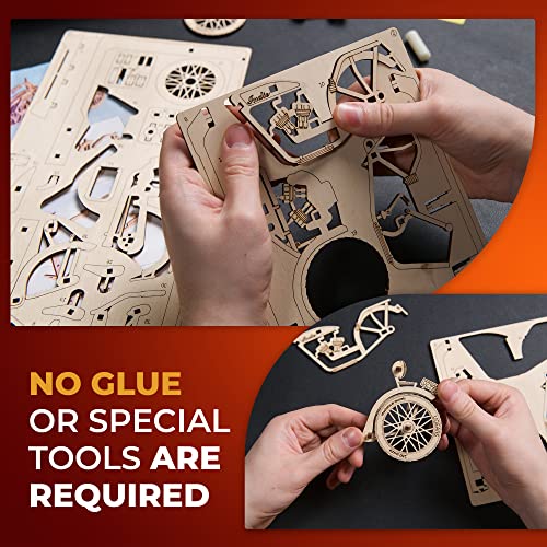 UGEARS Indie Moto 2.5D Puzzle - Wooden Motorcycle Model Kits for Adults with Moving Handlebar, Wheels, Footrest and Seat - DIY 2.5D Motorcycle Puzzle UGEARS