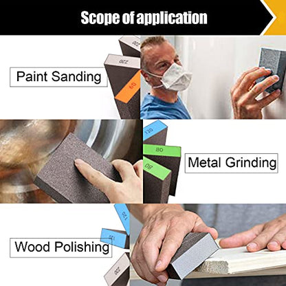 BOSHCRFAT 10 Pack Sanding Block, Washable and Reusable Sanding Sponge for Wood Drywall Metal Glasses Coarse/Medium/Fine/Superfine in